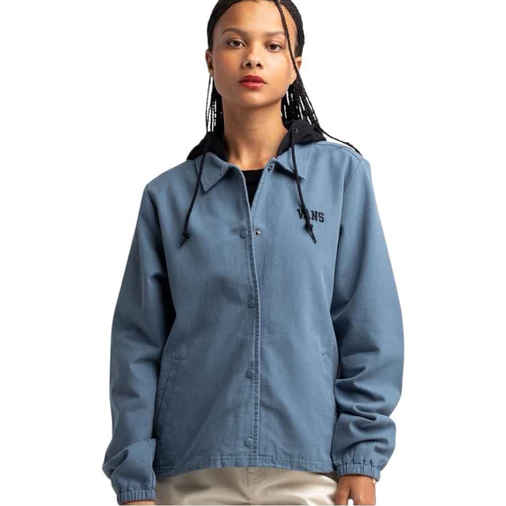 Vans Tripp Womens Hooded Jacket Snap Button Work Long Sleeve Blue/Black Small